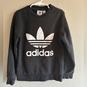 Adidas size 7-8 youth boy girl black crewneck sweatshirt with white logo